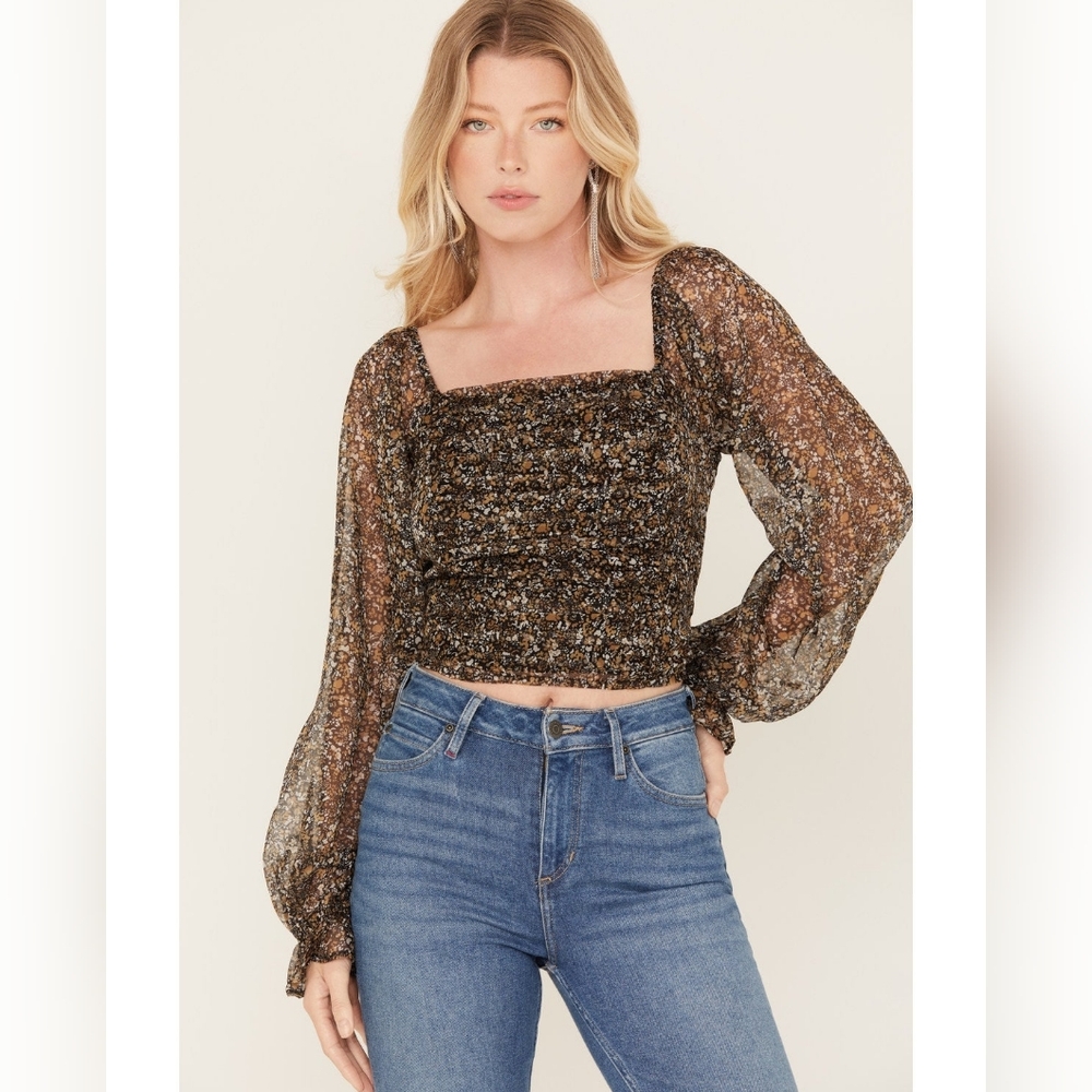 Idyllwind Women's Floral Ditsy Floral Print Long Sleeve Top Size L